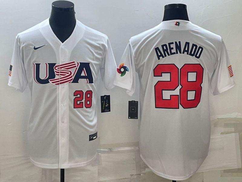Men 2023 World Cub USA #28 Arenado White Nike MLB Jersey5->more jerseys->MLB Jersey